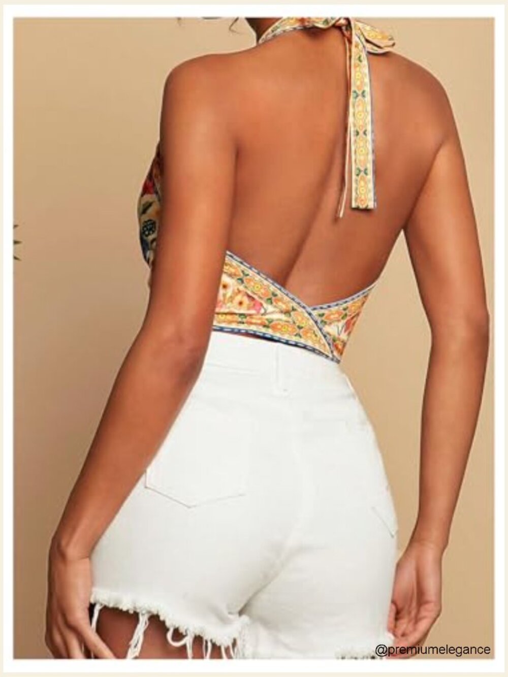 Floral Halter Crop Top Backless Tie Front Summer Blouse - Picture 3 of 5